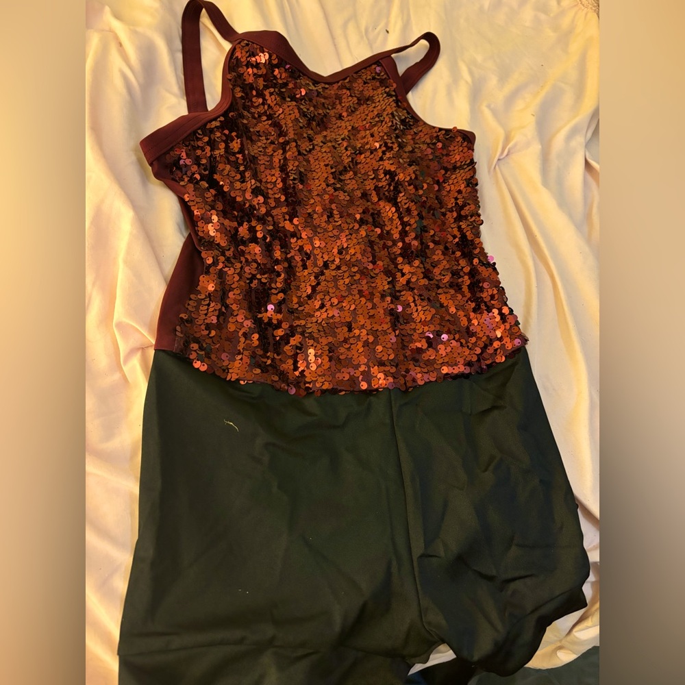 Weissman, Girls Dark Burgundy Leotard, Ballet and Jazz Fringe Skirts; Medium